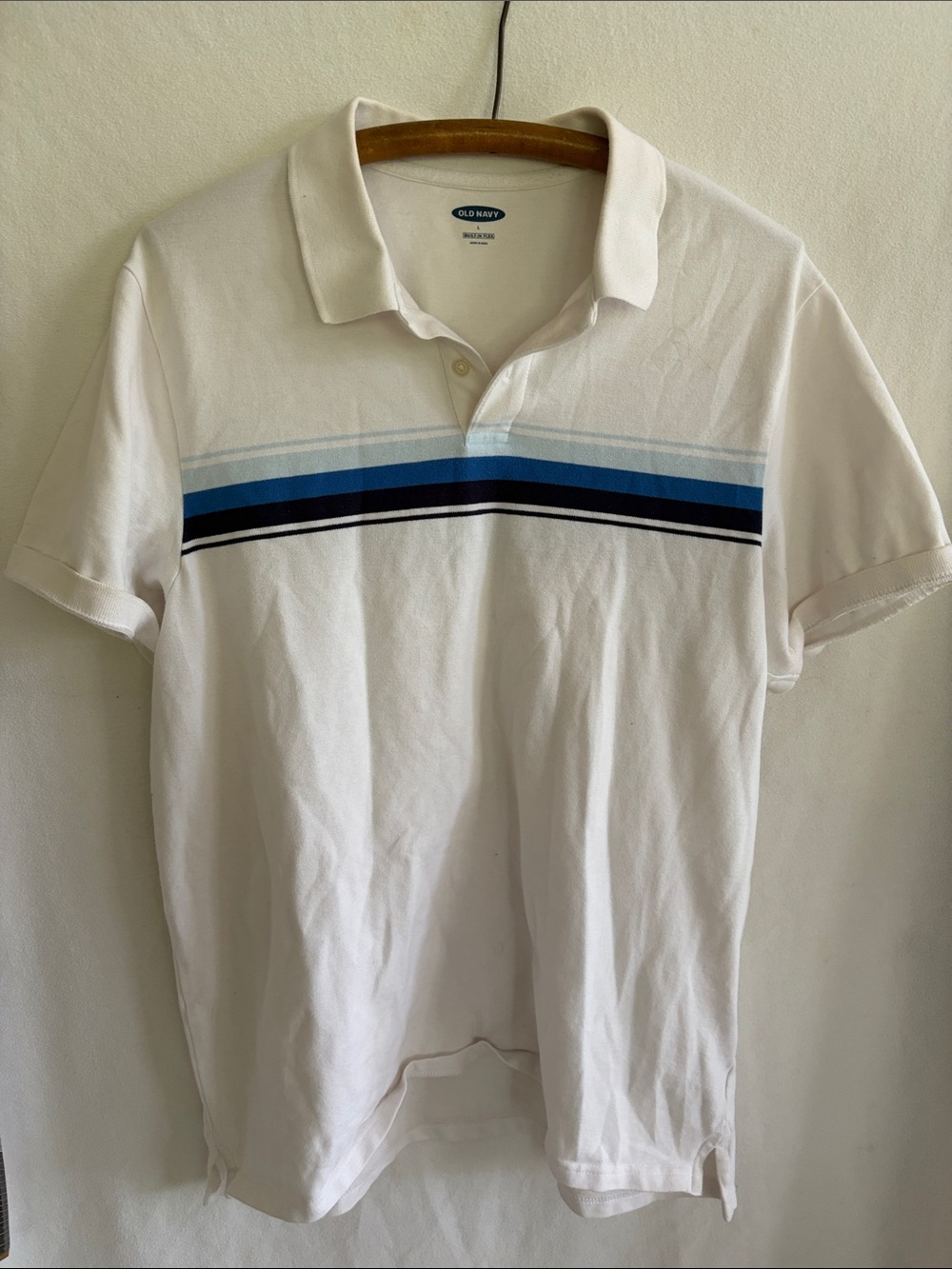Old Navy White Polo with Blue Stripe Accents
